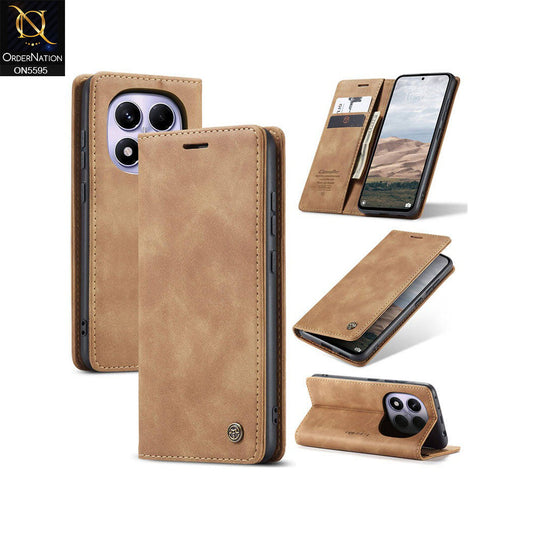 Xiaomi Redmi Note 14 Pro 4G Cover - Brown -  CaseMe Premium High Quality Wallet Magnetic Suede Leather Case