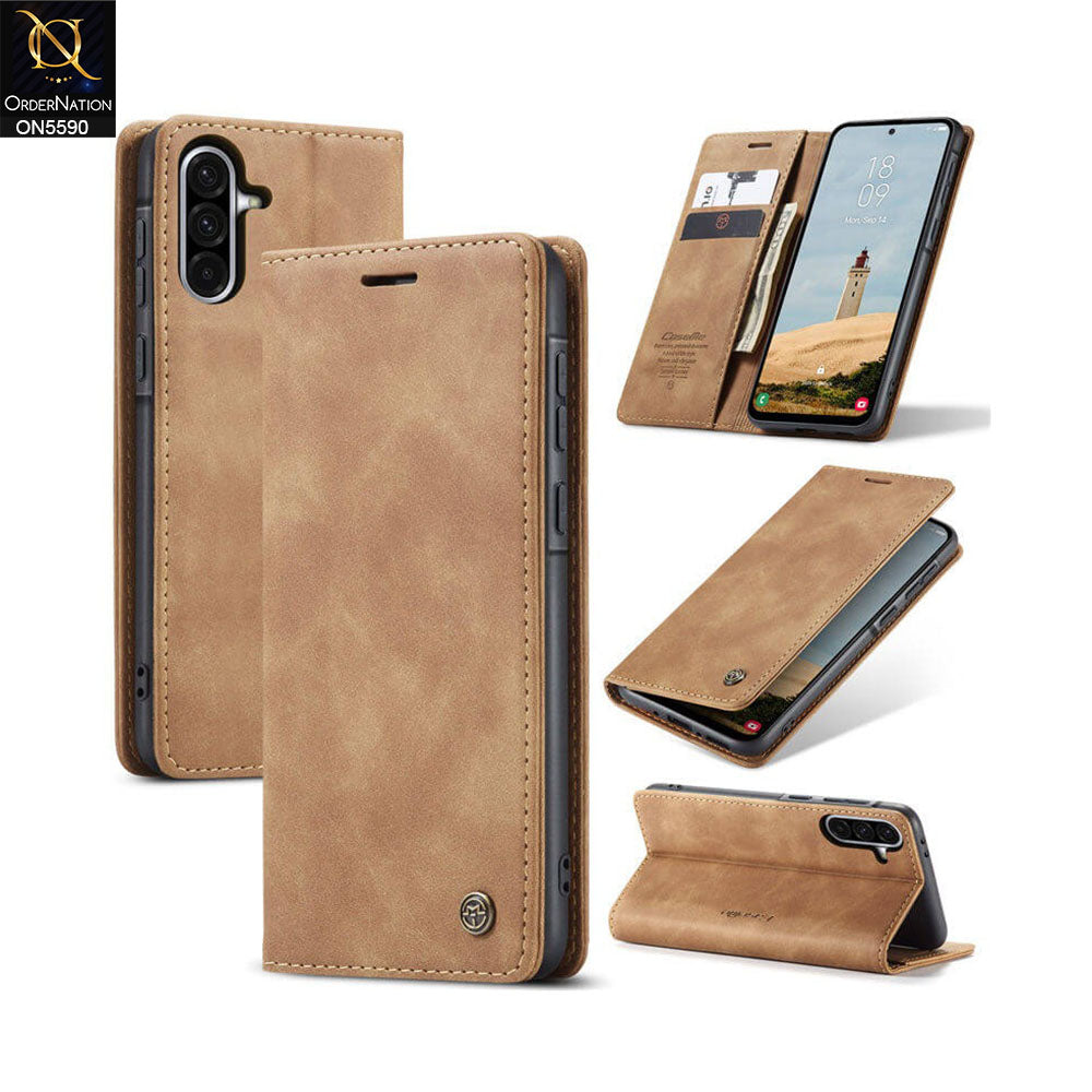 Samsung Galaxy A35 Cover - Brown -  CaseMe Premium High Quality Wallet Magnetic Suede Leather Case