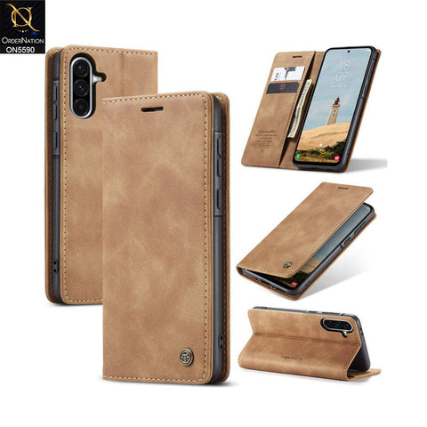 Samsung Galaxy A35 Cover - Brown -  CaseMe Premium High Quality Wallet Magnetic Suede Leather Case