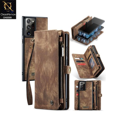 Samsung Galaxy S25 Ultra Cover - Brown -  New Premium CaseMe  Detachable Folio Zipper Purse Leather Wallet Case with 8 Card Slots