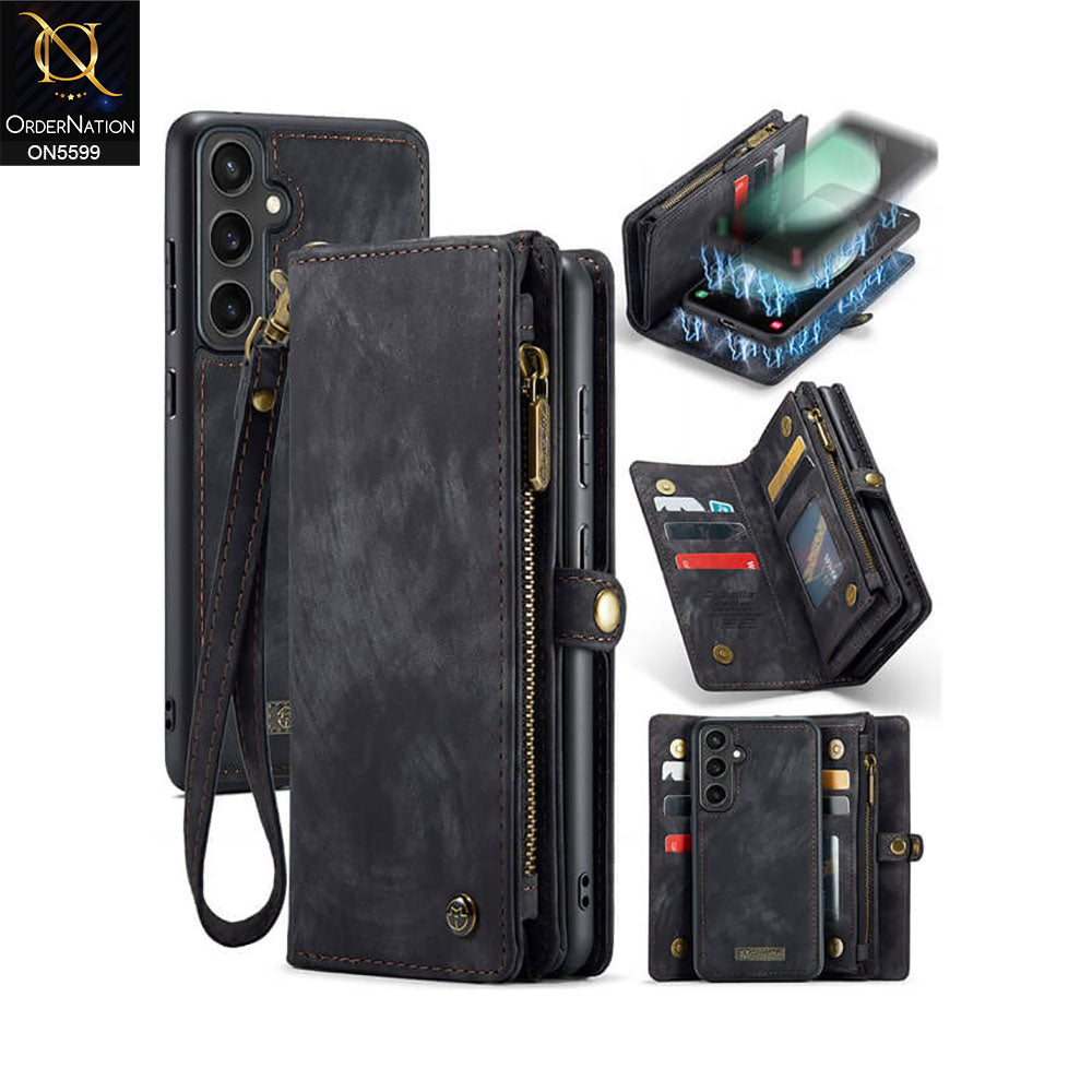 Samsung Galaxy S24 FE Cover - Black -  New Premium CaseMe  Detachable Folio Zipper Purse Leather Wallet Case with 8 Card Slots