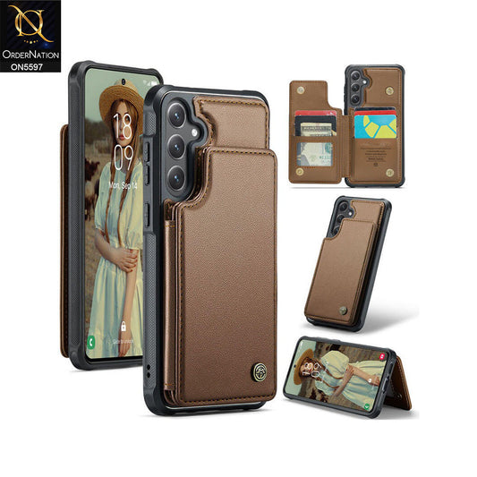 Samsung Galaxy S24 FE Cover - Brown -  CaseMe Premium Wallet Case with RFID Blocking & Kickstand Black