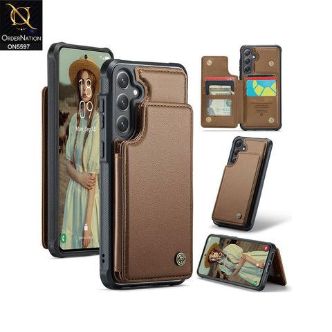Samsung Galaxy S24 FE Cover - Brown -  CaseMe Premium Wallet Case with RFID Blocking & Kickstand Black