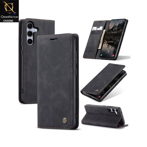 Samsung Galaxy S24 FE Cover - Black -  CaseMe Premium High Quality Wallet Magnetic Suede Leather Case