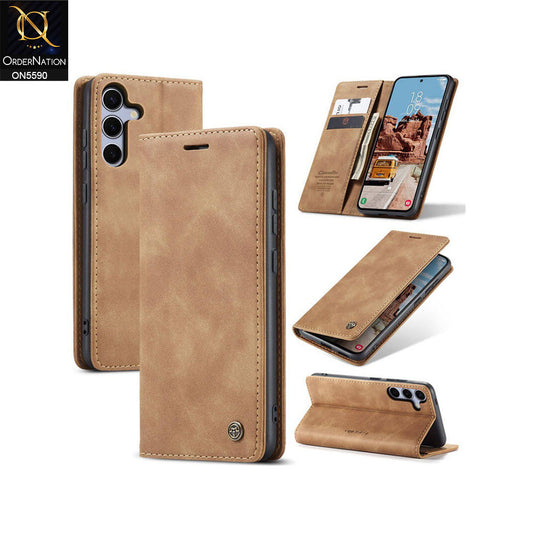 Samsung Galaxy S24 FE Cover - Brown -  CaseMe Premium High Quality Wallet Magnetic Suede Leather Case