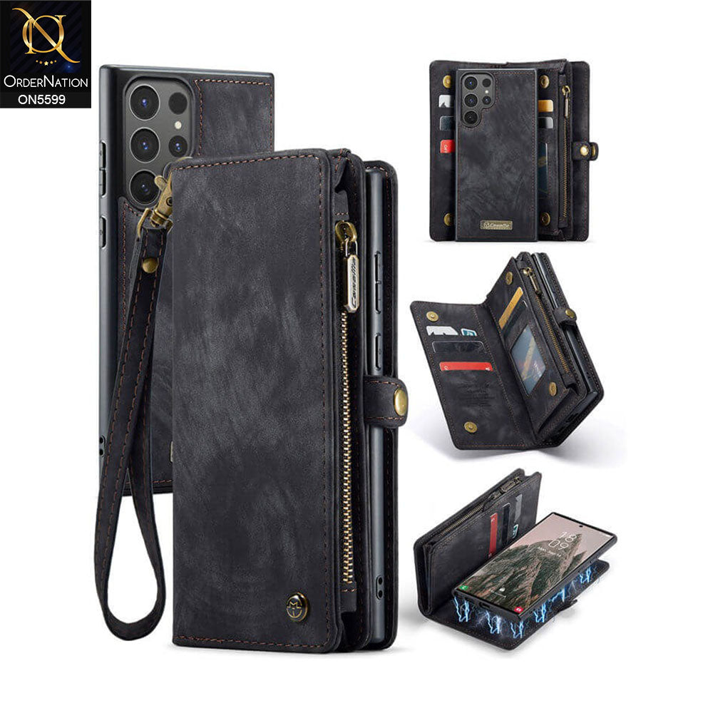 Samsung Galaxy S25 Ultra Cover - Black -  New Premium CaseMe  Detachable Folio Zipper Purse Leather Wallet Case with 8 Card Slots