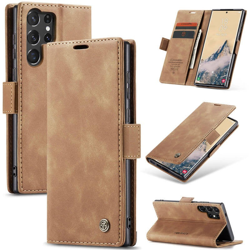 Samsung Galaxy S24 Ultra Cover - Brown -  CaseMe Premium High Quality Wallet Magnetic Suede Leather Case
