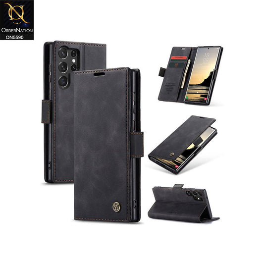 Samsung Galaxy S25 Ultra Cover - Black -  CaseMe Premium High Quality Wallet Magnetic Suede Leather Case