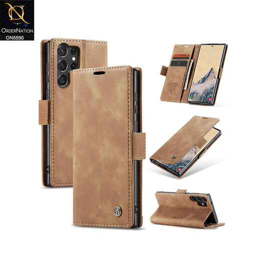 Samsung Galaxy S23 Ultra 5G Cover - Brown -  CaseMe Premium High Quality Wallet Magnetic Suede Leather Case