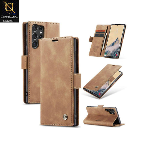 Samsung Galaxy S23 Ultra 5G Cover - Brown -  CaseMe Premium High Quality Wallet Magnetic Suede Leather Case