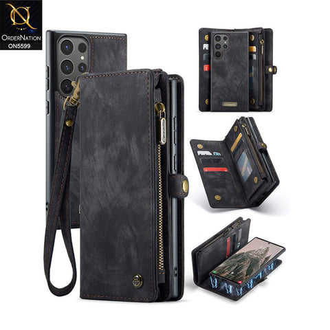 Samsung Galaxy S24 Ultra Cover - Black -  New Premium CaseMe  Detachable Folio Zipper Purse Leather Wallet Case with 8 Card Slots