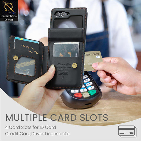 Samsung Galaxy Z Flip 5 5G Cover - Black - CaseMe Premium Leather RFID Blocking Card Holder Case