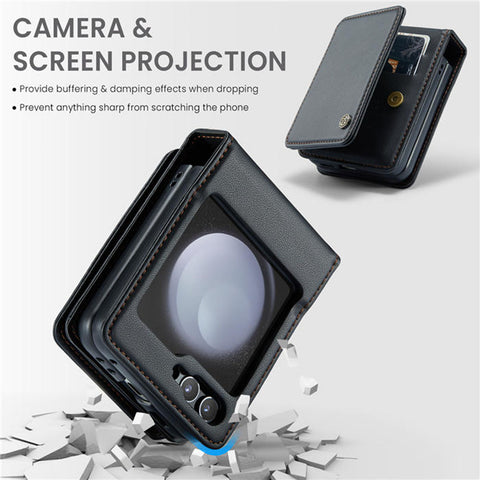 Samsung Galaxy Z Flip 5 5G Cover - Black - CaseMe Premium Leather RFID Blocking Card Holder Case