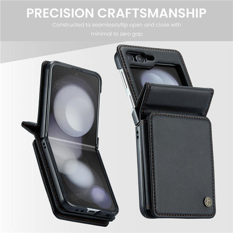 Samsung Galaxy Z Flip 5 5G Cover - Black - CaseMe Premium Leather RFID Blocking Card Holder Case