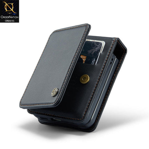 Samsung Galaxy Z Flip 5 5G Cover - Black - CaseMe Premium Leather RFID Blocking Card Holder Case