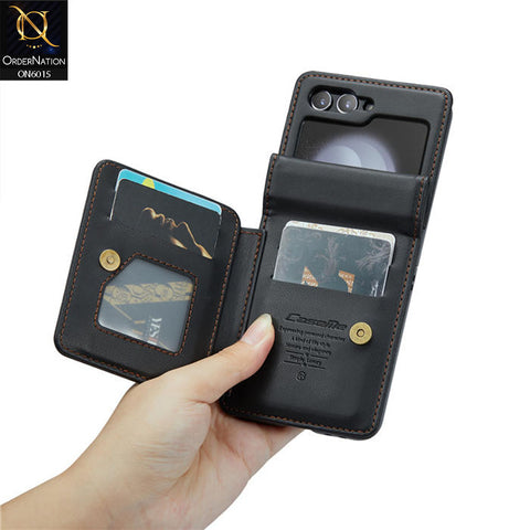 Samsung Galaxy Z Flip 5 5G Cover - Black - CaseMe Premium Leather RFID Blocking Card Holder Case