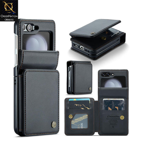 Samsung Galaxy Z Flip 5 5G Cover - Black - CaseMe Premium Leather RFID Blocking Card Holder Case