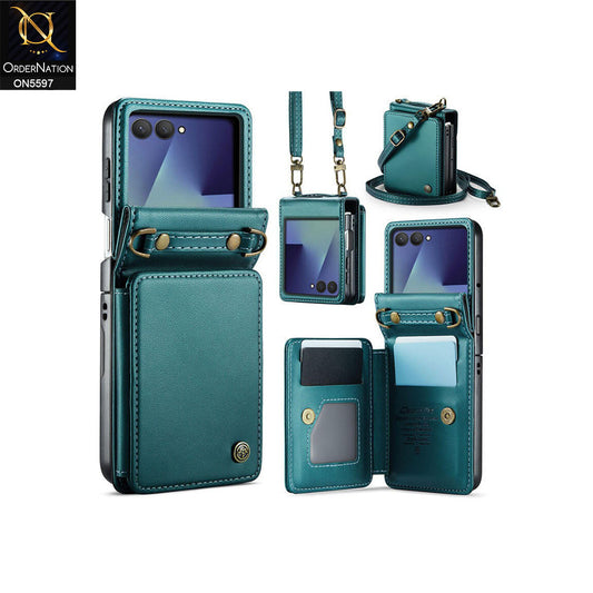 Samsung Galaxy Z Flip 7 Cover - Green -  CaseMe Premium Wallet Case with RFID Blocking & Kickstand Black