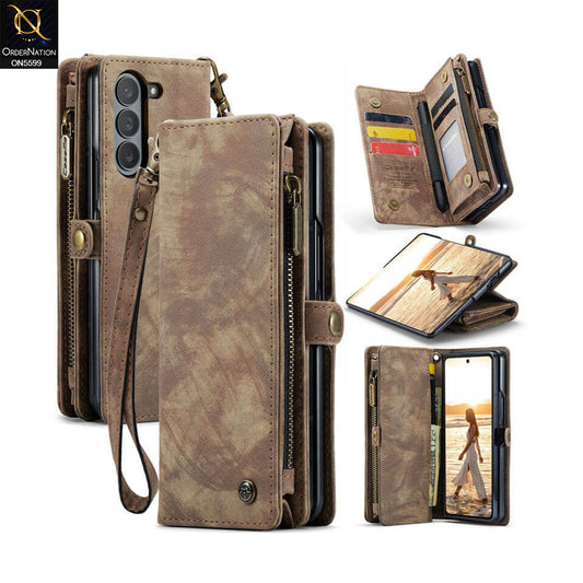 Samsung Galaxy Z Fold 6 5G Cover - Brown -  New Premium CaseMe  Detachable Folio Zipper Purse Leather Wallet Case with 8 Card Slots