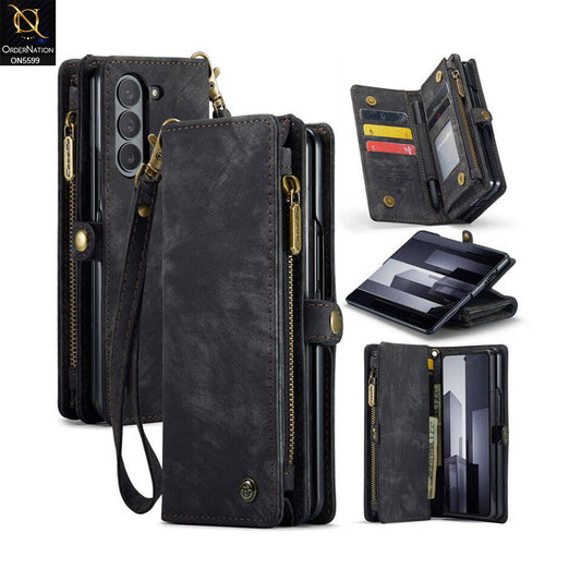 Samsung Galaxy Z Fold 6 5G Cover - Black -  New Premium CaseMe  Detachable Folio Zipper Purse Leather Wallet Case with 8 Card Slots