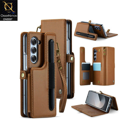 Samsung Galaxy Z Fold 6 5G Cover - Brown -  CaseMe Premium Wallet Case with RFID Blocking & Kickstand Black