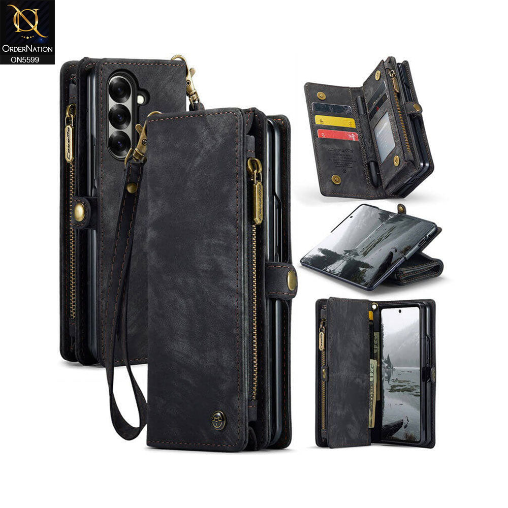 Samsung Galaxy Z Fold 7 Cover - Black -  New Premium CaseMe  Detachable Folio Zipper Purse Leather Wallet Case with 8 Card Slots