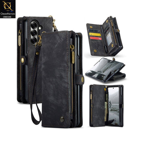 Samsung Galaxy Z Fold 7 Cover - Black -  New Premium CaseMe  Detachable Folio Zipper Purse Leather Wallet Case with 8 Card Slots