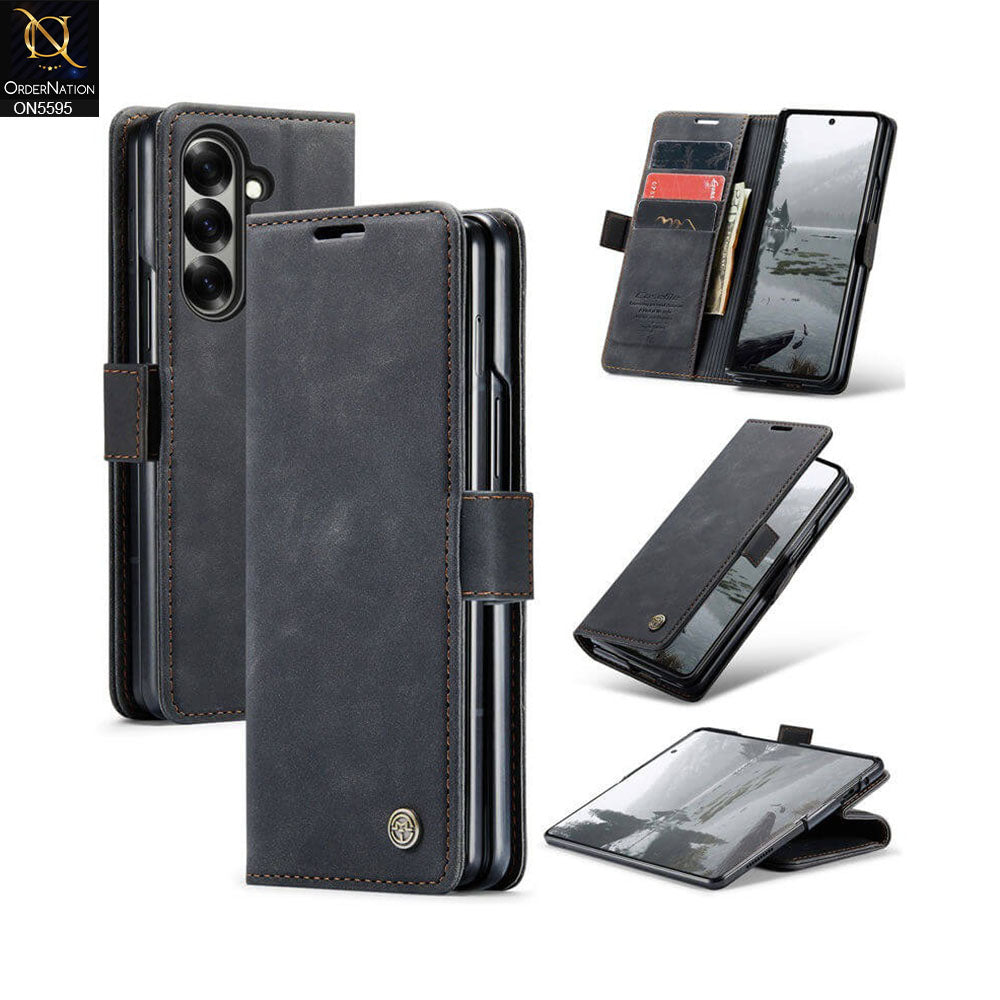 Samsung Galaxy Z Fold 7 Cover - Black -  CaseMe Premium High Quality Wallet Magnetic Suede Leather Case