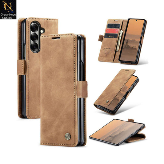 Samsung Galaxy Z Fold 8 Ultra Cover - Brown - CaseMe Premium High Quality Wallet Magnetic Suede Leather Case