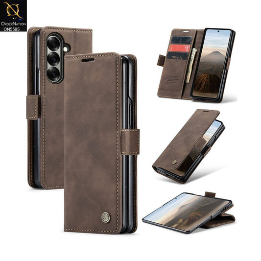 Samsung Galaxy Z Fold 7 Cover - Coffee -  CaseMe Premium High Quality Wallet Magnetic Suede Leather Case