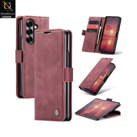 Samsung Galaxy Z Fold 7 Cover - Wine -  CaseMe Premium High Quality Wallet Magnetic Suede Leather Case