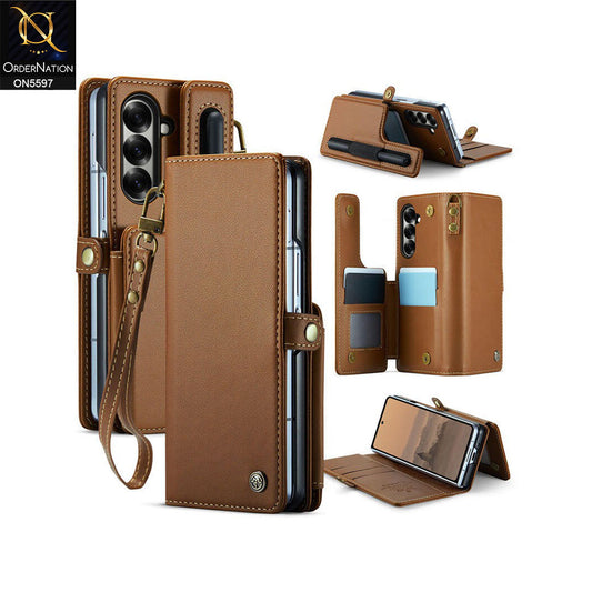 Samsung Galaxy Z Fold 7 Cover - Brown -  CaseMe Premium Wallet Case with RFID Blocking & Kickstand Black