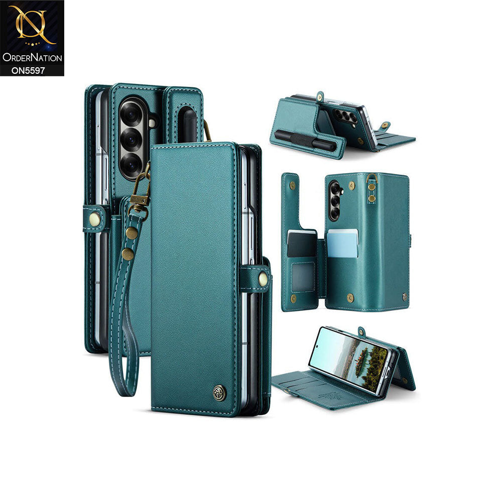 Samsung Galaxy Z Fold 7 Cover - Green -  CaseMe Premium Wallet Case with RFID Blocking & Kickstand Black