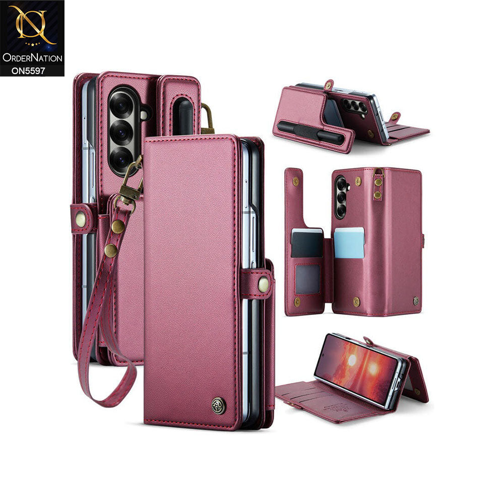 Samsung Galaxy Z Fold 7 Cover - Red -  CaseMe Premium Wallet Case with RFID Blocking & Kickstand Black