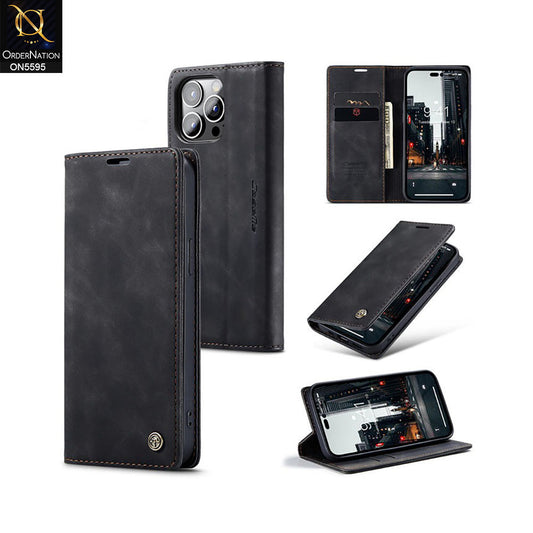 iPhone 16 Pro Max Cover - Black -  CaseMe Premium High Quality Wallet Magnetic Suede Leather Case
