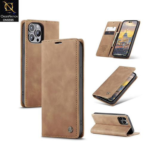 iPhone 15 Pro Max Cover - Brown -  CaseMe Premium High Quality Wallet Magnetic Suede Leather Case