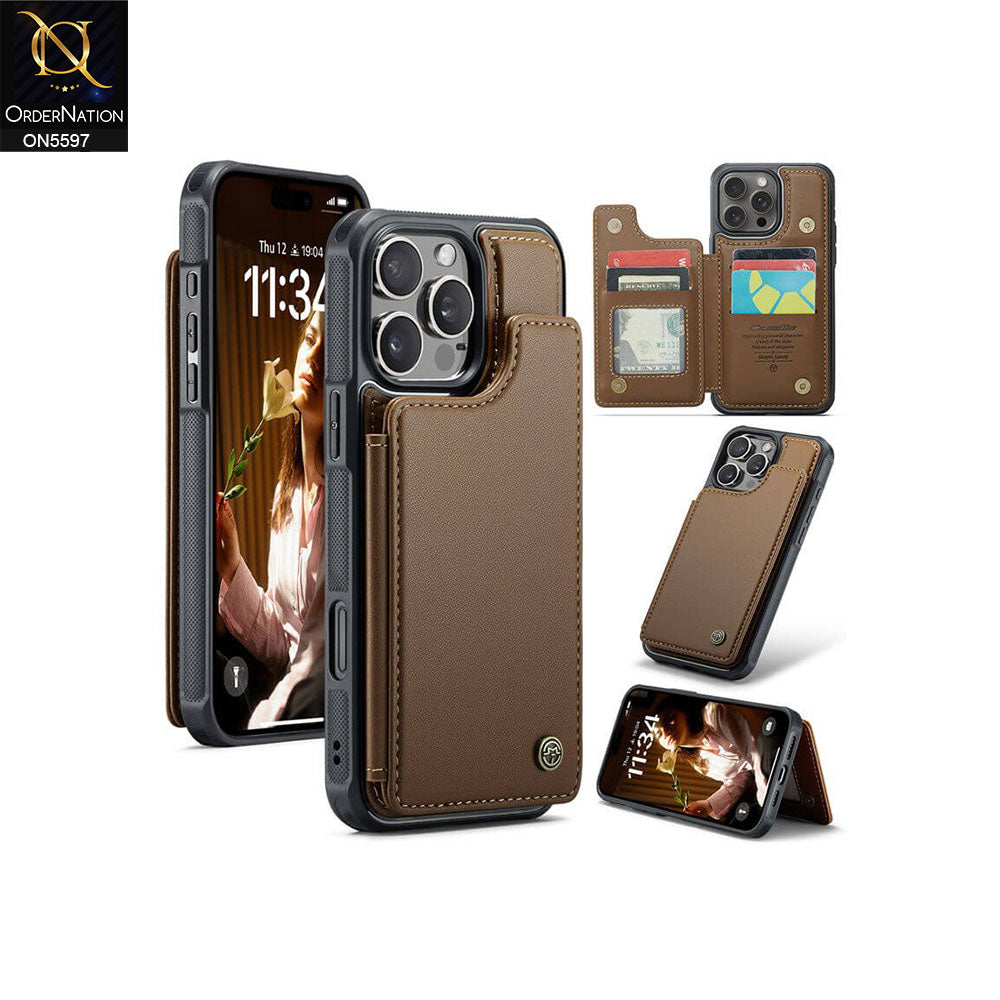 iPhone 16 Pro Max Cover - Brown -  CaseMe Premium Wallet Case with RFID Blocking & Kickstand Black