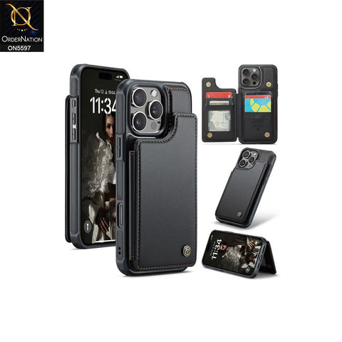 iPhone 16 Pro Max Cover - Black -  CaseMe Premium Wallet Case with RFID Blocking & Kickstand Black