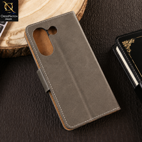 Tecno Camon 20 Pro Cover - Gray - Luxury Premium Leather Megantic Flip Book Covers With Card Holding Option