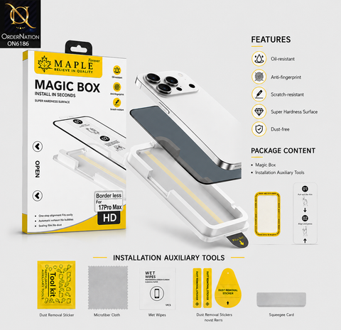 iPhone 17 Pro Max - Transparent - Magic Box HD Tempered Glass Screen Protector with Easy Installation Kit