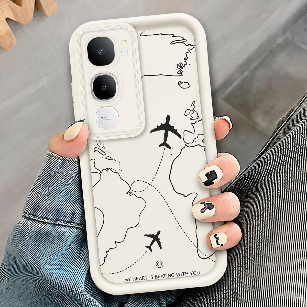 Vivo Y400 - Offwhite - Airplane Route Design - ONation Step Up Series - HQ Liquid Silicone Soft Case