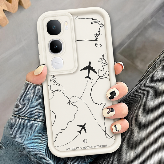 Vivo Y400 - Offwhite - Airplane Route Design - ONation Step Up Series - HQ Liquid Silicone Soft Case