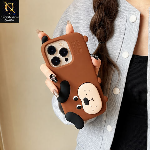 iPhone 15 Pro Max Cover - Brown - New Soft Silicon Cute 3D Cartoon Animal Matte Phone Case