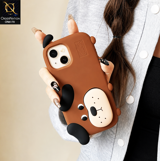 iPhone 15 Cover - Brown - New Soft Silicon Cute 3D Cartoon Animal Matte Phone Case