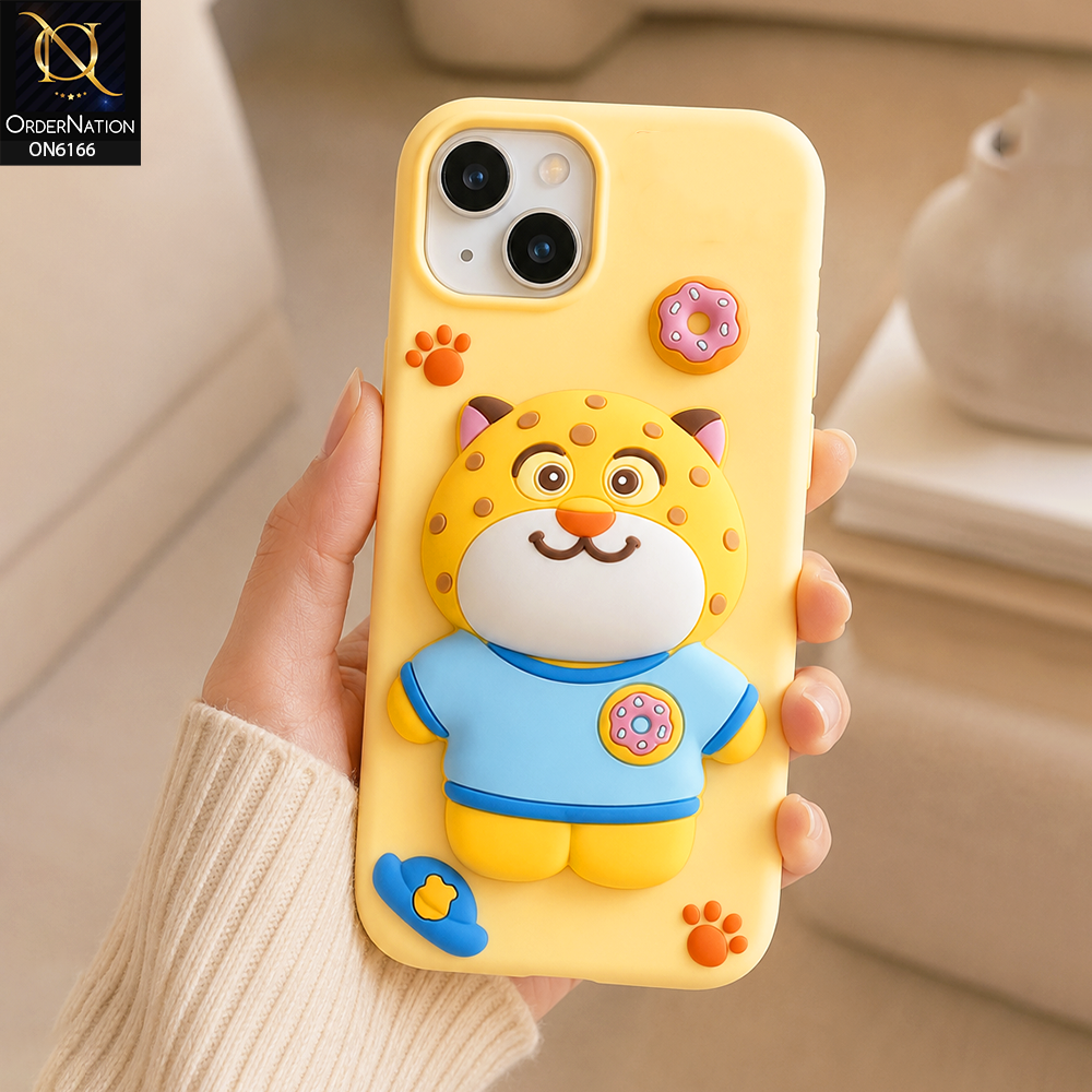 iPhone 13 Cover - Yellow - New Soft Silicon Cute 3D Cartoon Animal Matte Phone Case