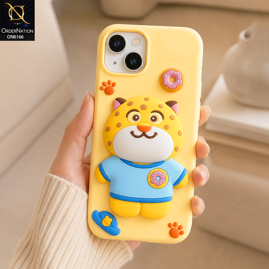 iPhone 14 Cover - Yellow - New Soft Silicon Cute 3D Cartoon Animal Matte Phone Case