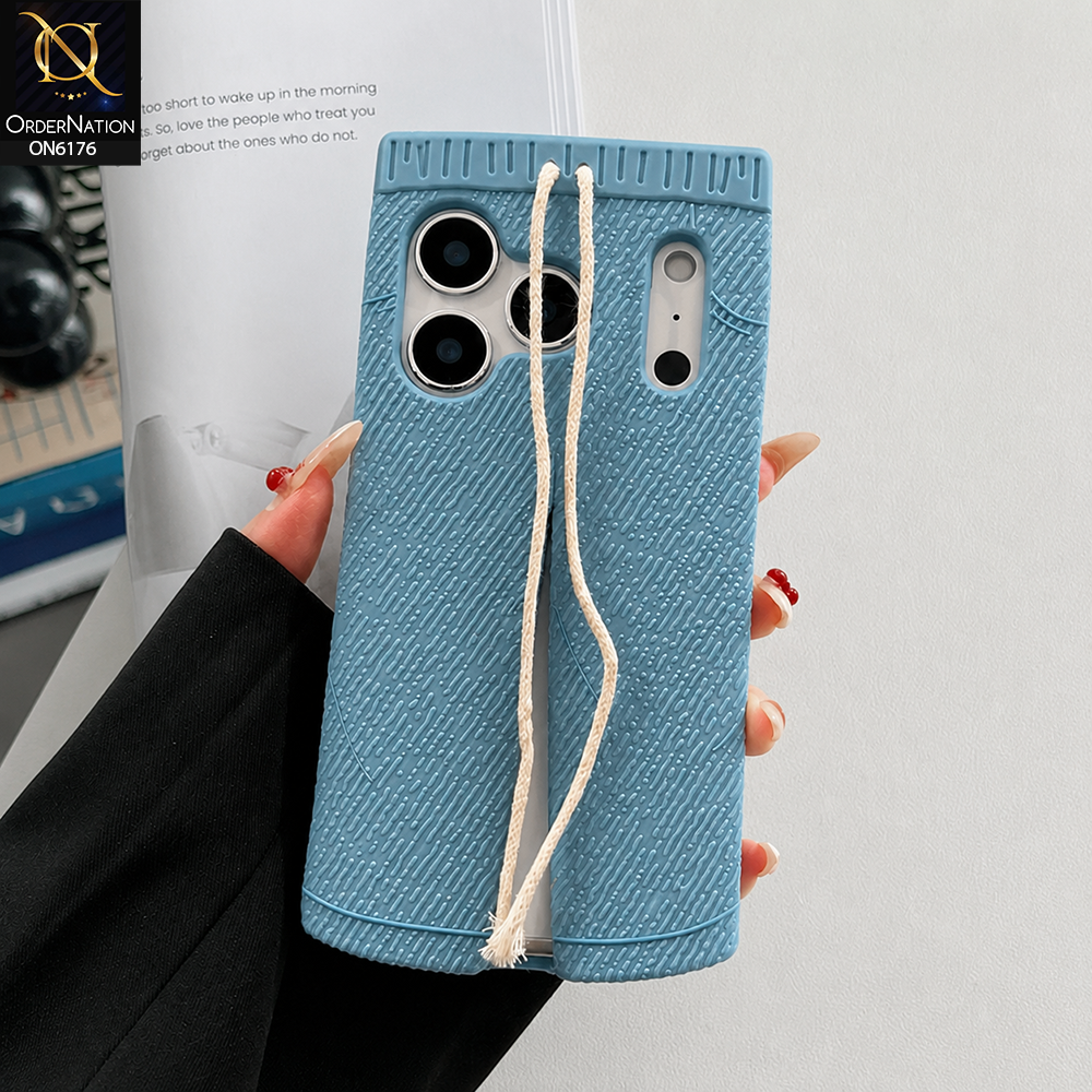 iPhone 18 Pro Cover - Blue - New Soft Silicon Trendy Blue Denim Look Phone Case with Rope