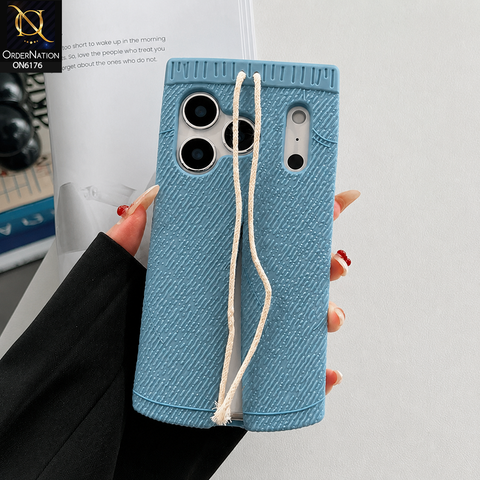 iPhone 18 Pro Cover - Blue - New Soft Silicon Trendy Blue Denim Look Phone Case with Rope