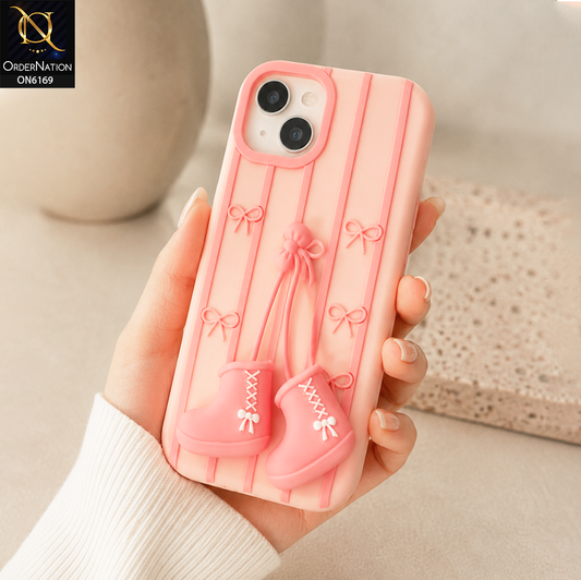 iPhone 14 Cover - Pink - New Soft Silicon 3D Cartoon Silicone Phone Case with Hanging Charm