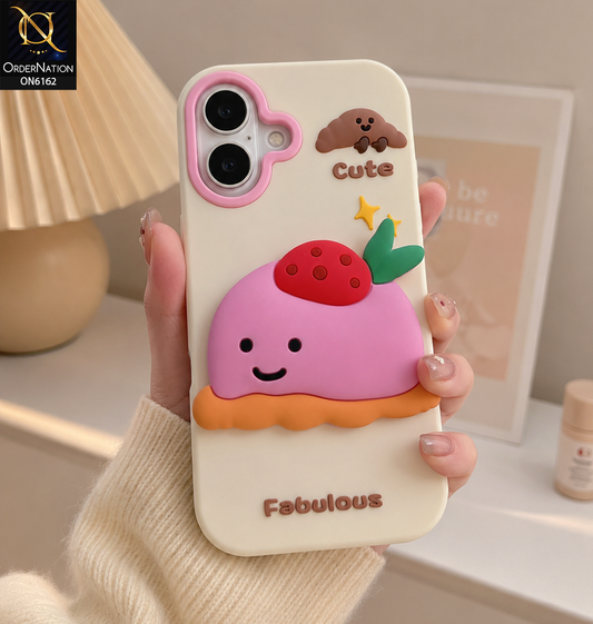 iPhone 16 Cover - Yellow - Cute 3D Strawberry Pie Silicone Phone Case – Soft Shockproof Protective Cover